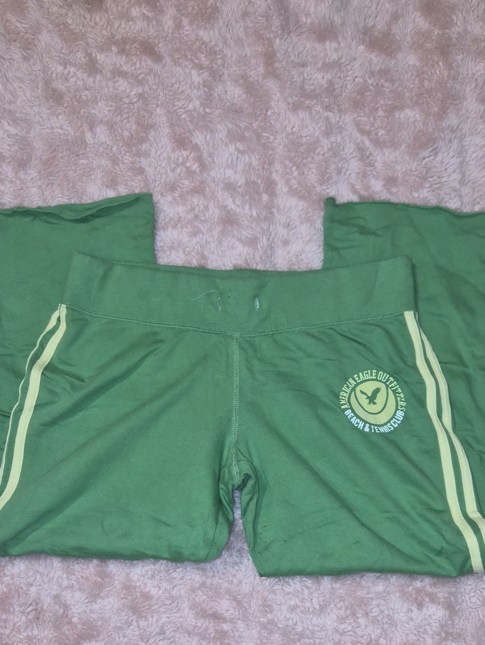 American Eagle Outfitters Green Sweatpants with Pale Yellow Side Stripes